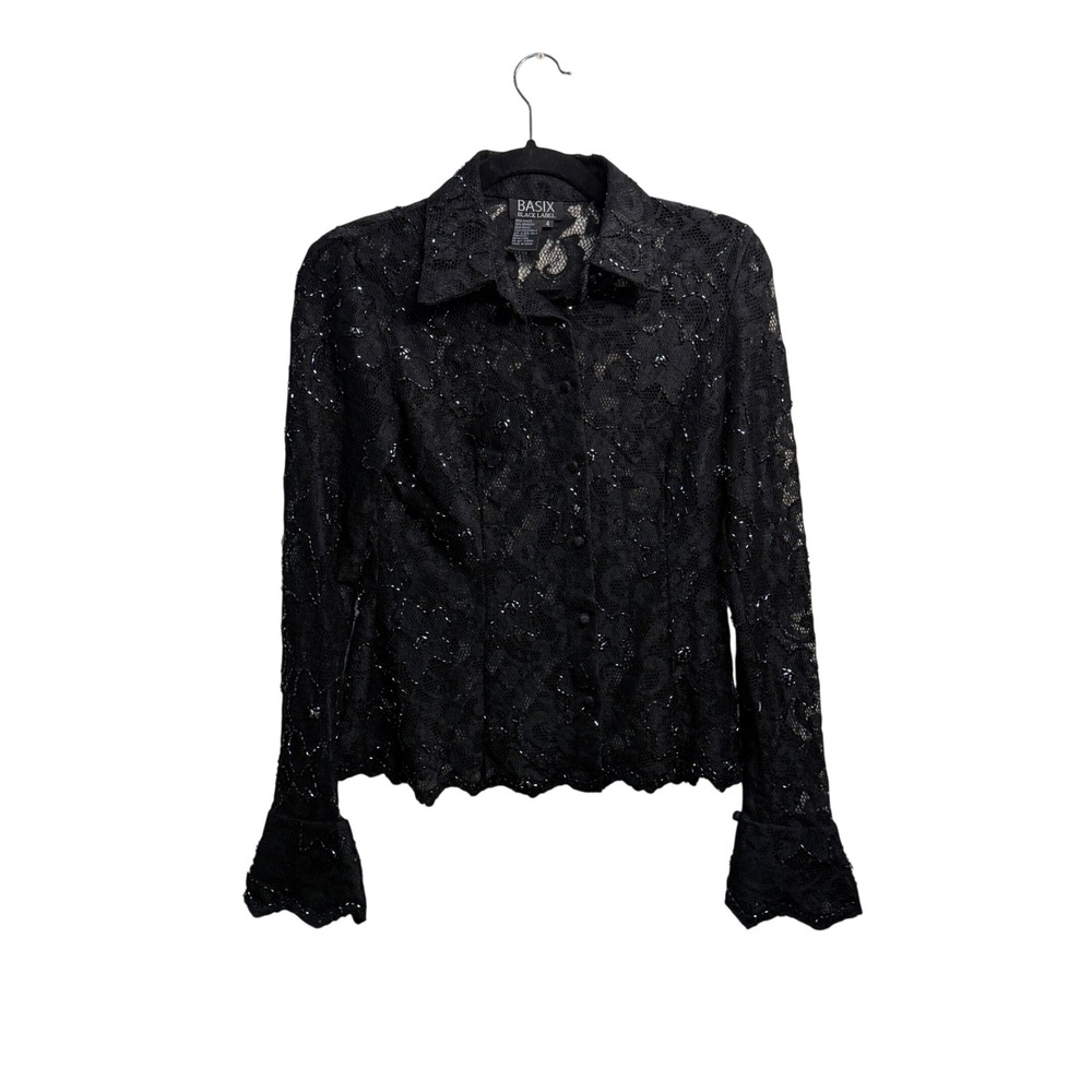 BASIX Black Label Women's‎ Sz 4 Black Lace FairyGoth Top Victorian Dark Romantic